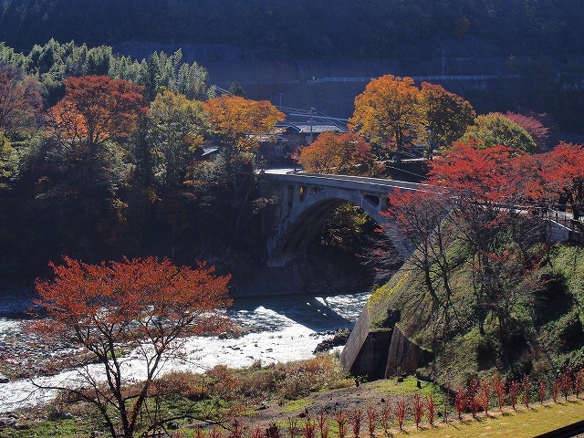 坂戸橋と紅葉の写真です