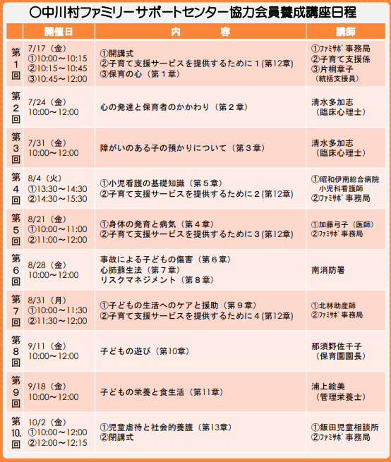 協力会員養成講座日程